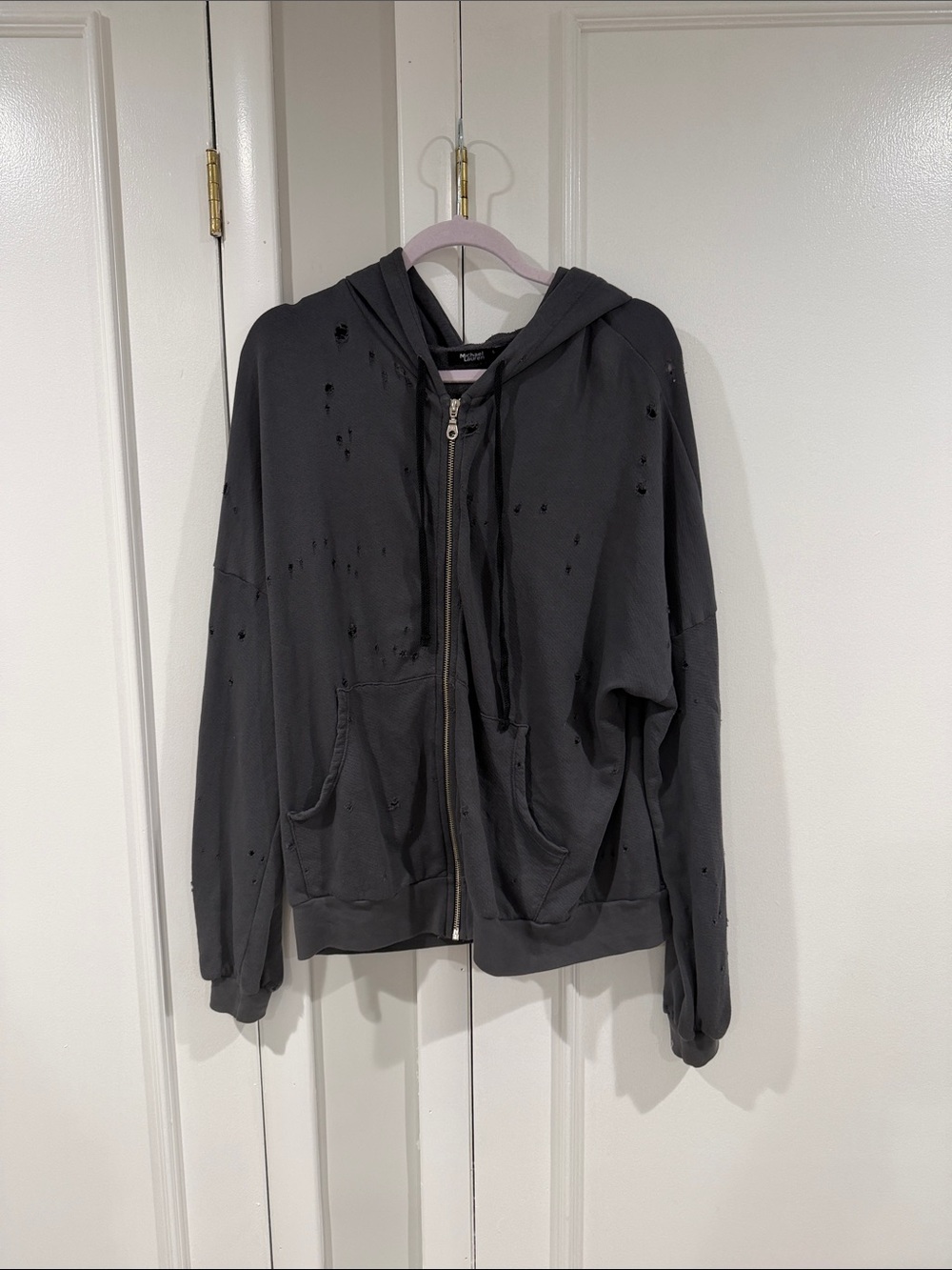 Distressed Black Zip Hoodie
